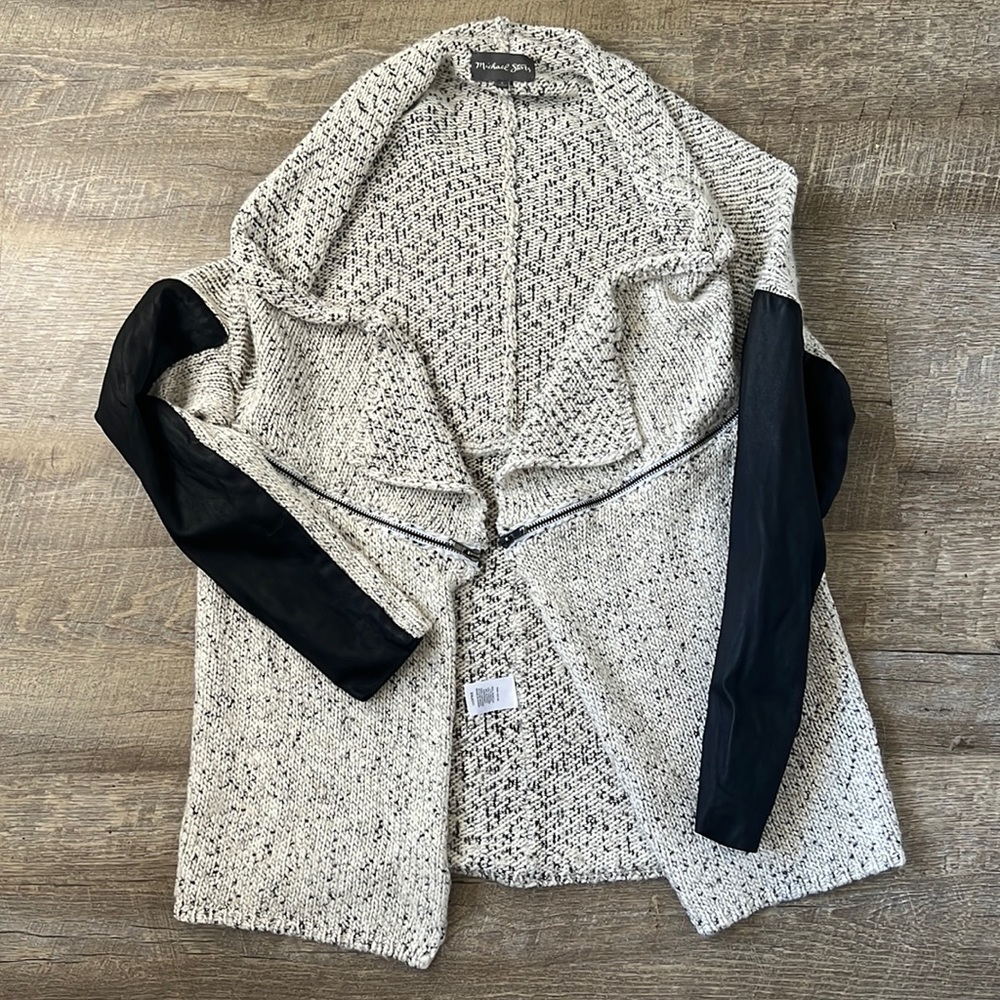 Michael Stars Cardigan With Leather Accents RN# 102146 Size Small
